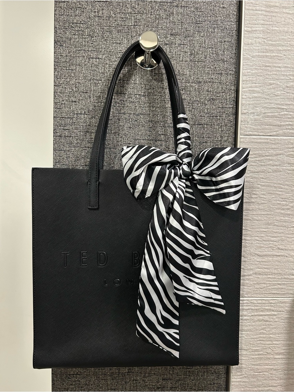 Ted Baker Black Leather Tote Bag with Zebra Scarf